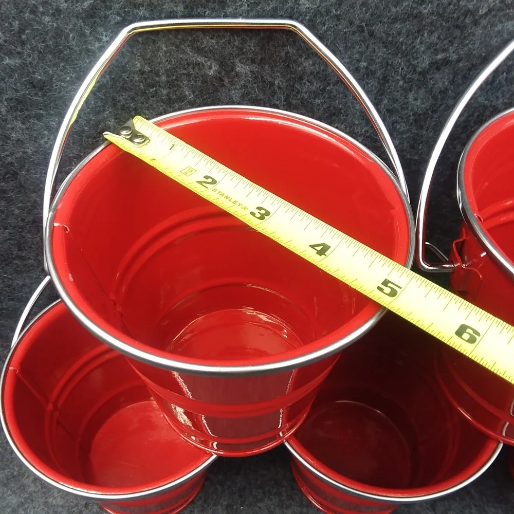 Pottery Barn Red Metal Buckets - Set of 5